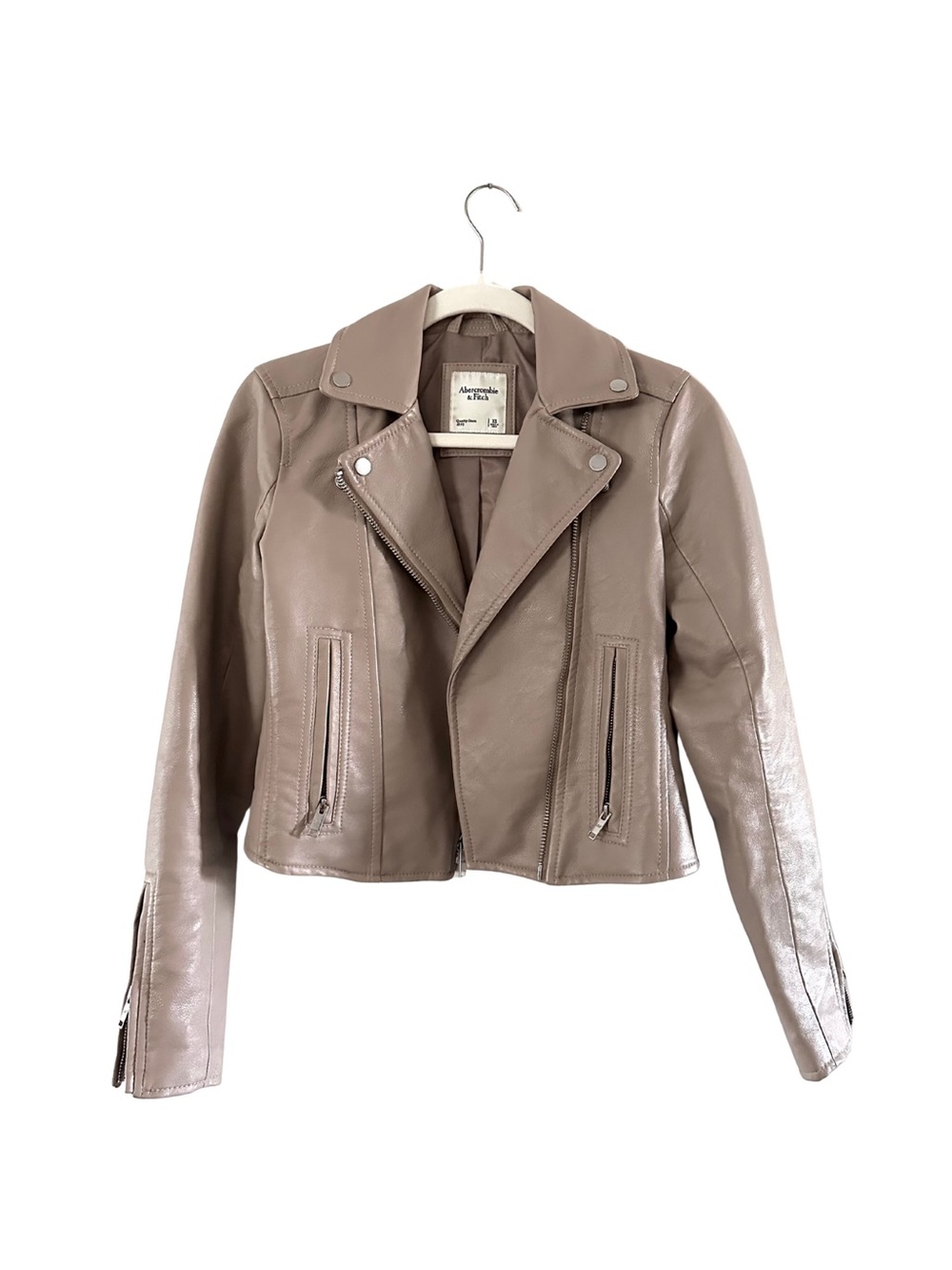 Abercrombie & Fitch Vegan Leather Moto Jacket Taupe Size XS